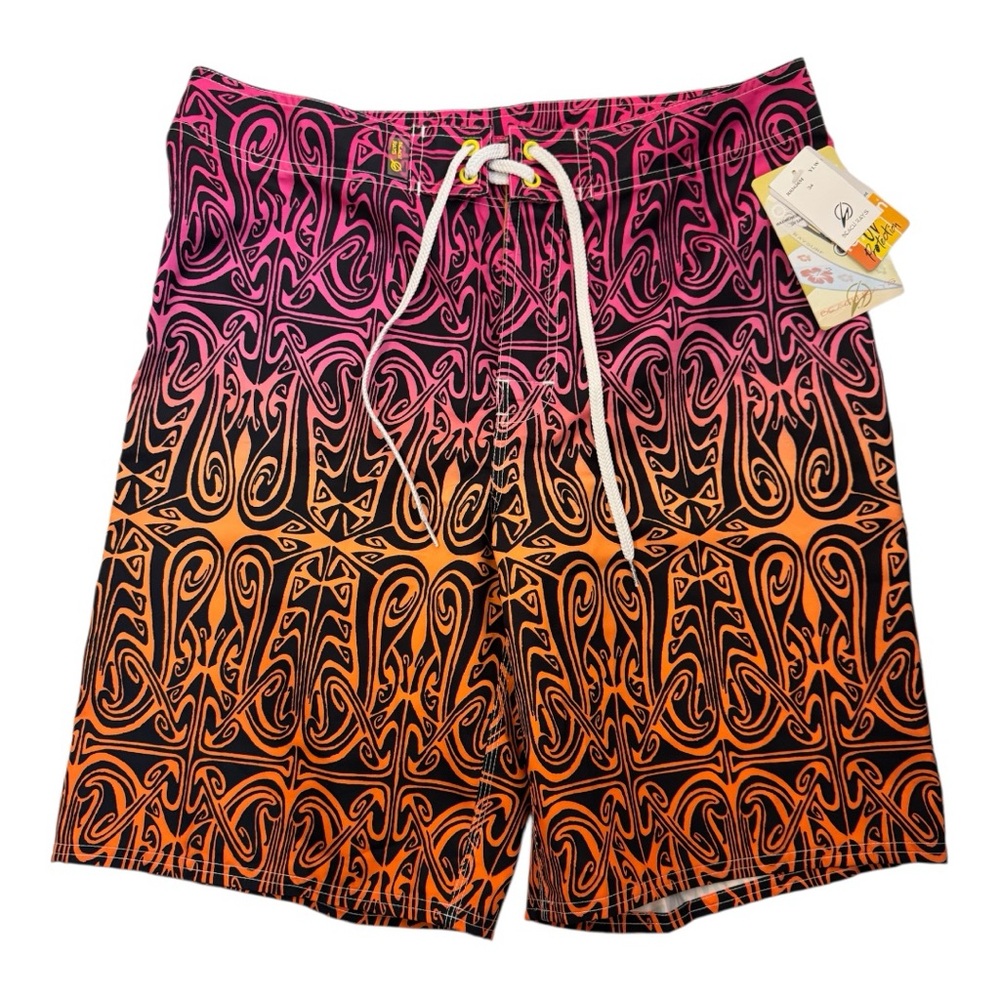 Beach Rays Men’s Swim Trunks – Pink & Orange Tribal Print - Size 34